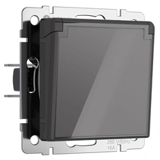 Изображение Розетка влагозащищенная с заземлением с крышкой и шторками (графит акрил) W1171244